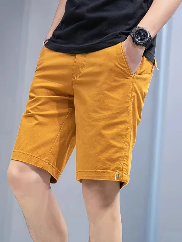 

Новые летние мужские модные тонкие брюки-шорты, повседневные спортивные однотонные хлопковые брюки-шорты из пяти частей, универсальная рабочая одежда, прямой крой