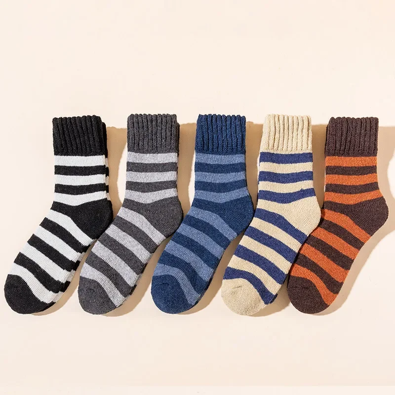 

5Pairs/Lot Winter Wool High Quality Merino Wool Men's Socks Fashion Patchwork Color Warm Sports Socks Soft Cold Boots Snow Socks