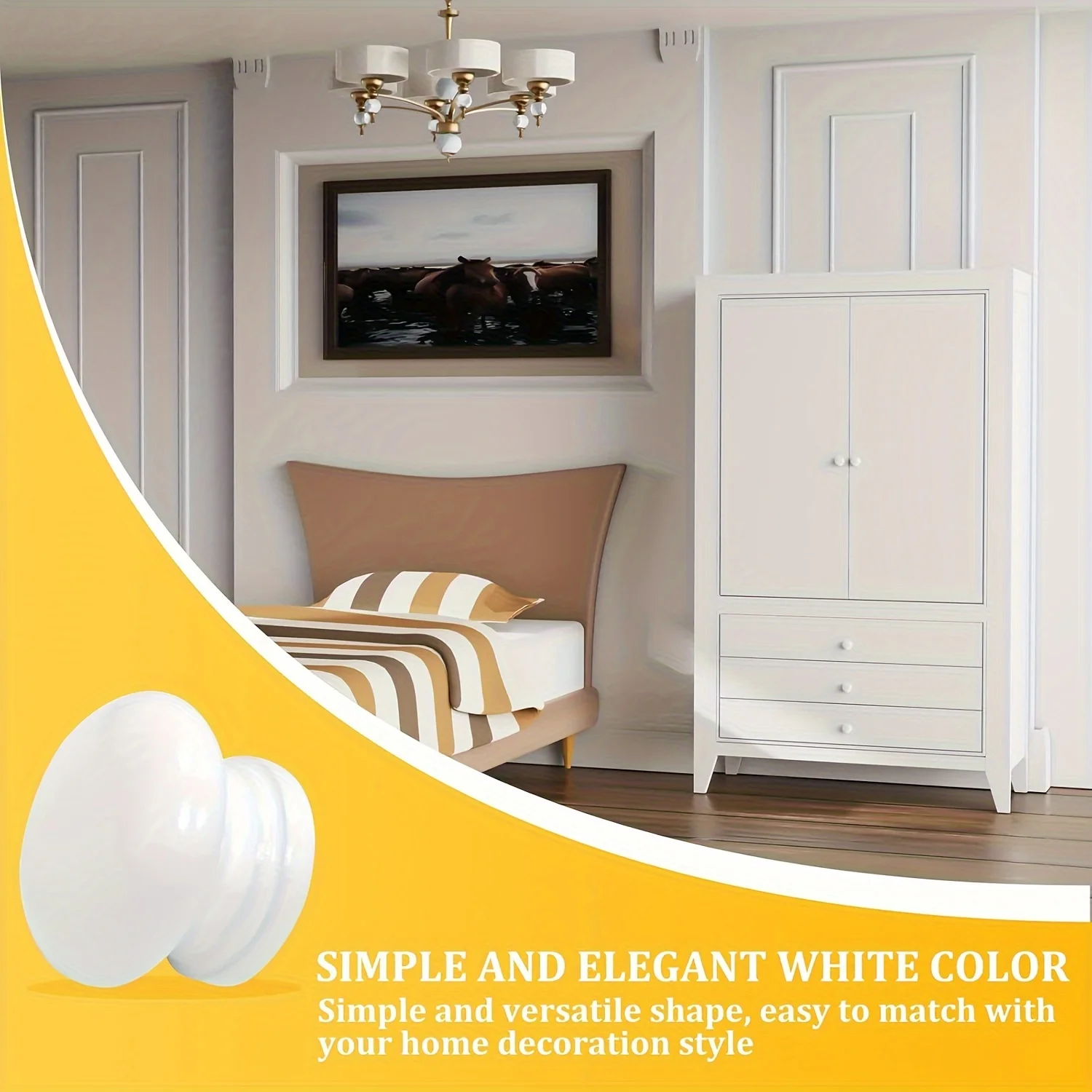 12pcs White Wooden Mushroom Shaped Cabinets, Dressing Table Furniture, Cabinet Handles with Mounting Screws