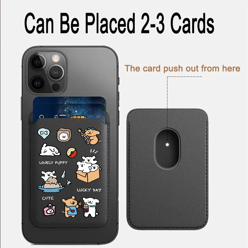 Cute line Dog Upgrade Magnetic PU Leather Wallet Case For MagSafe iPhone13 14 12 15 16Pro animal puppy Card Bag Holder Cover