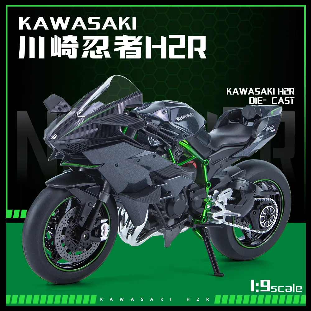 1:9 Kawasaki Ninja H2R Toy Motorcycle Diecast Metal Large Size Model Racing Sound & Light Collection Gift Boy Children M16