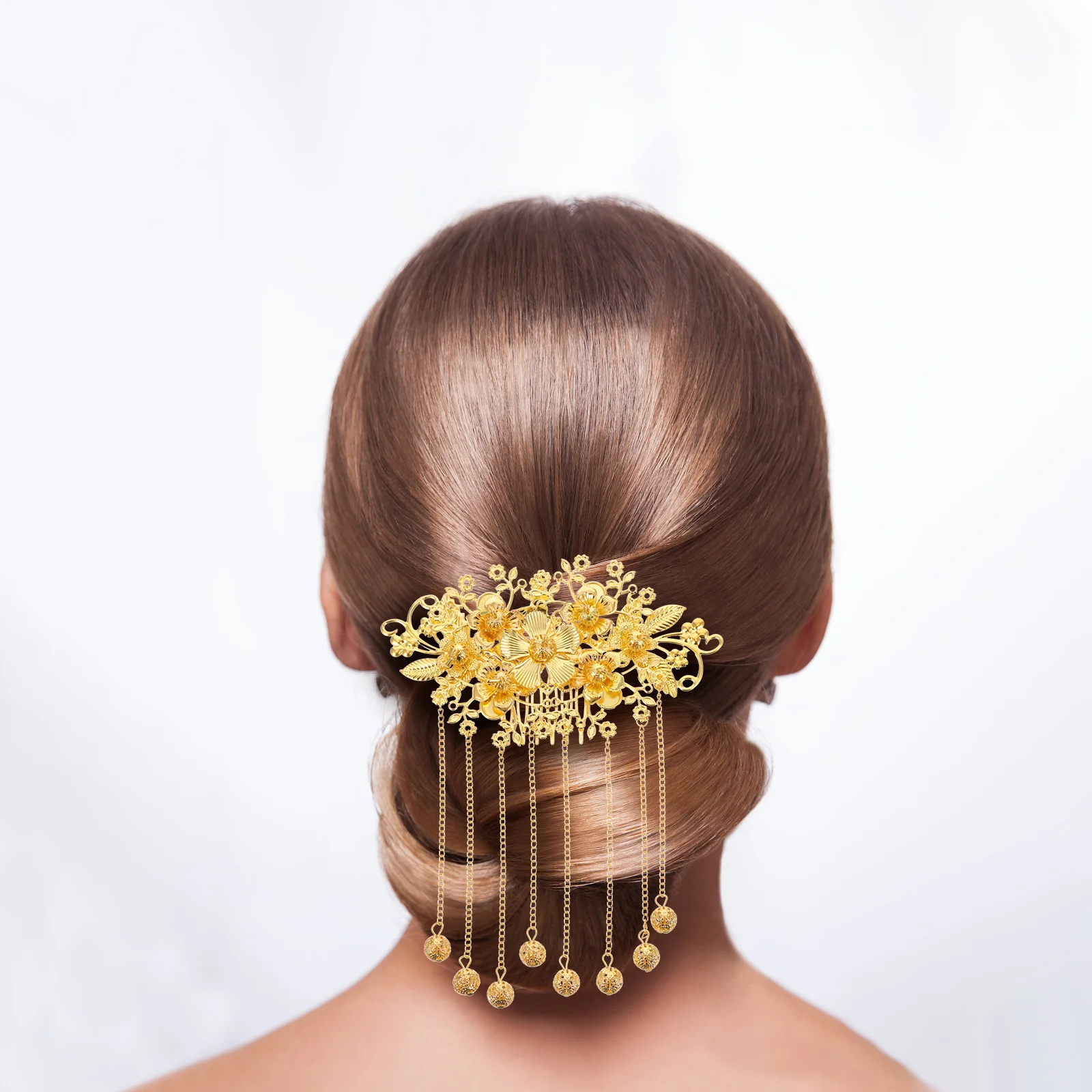 

Hair Clips Vintage Accessories Hairpin Long Tassel Chinese Style Headwear Comb Flower Headdress Hairpins Golden Women's