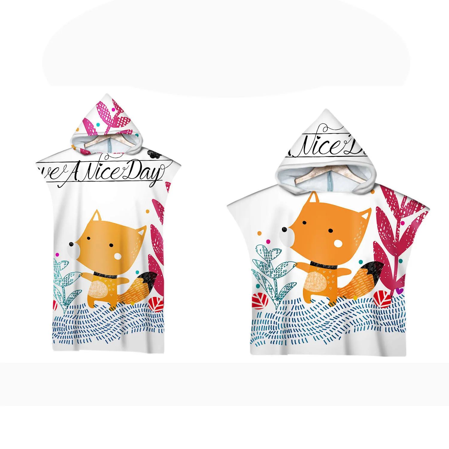 Hooded Poncho Towel for Adult Kid Beach Changing Robe,Surf Swim,Animal,Fox,Cat,Bear,Deer,Happy Birthday,Be Brave,Drop Shipping