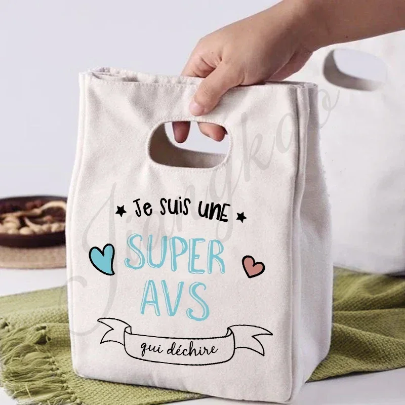 

Сумка-холодильник для обеда с французским принтом Super AVS, портативная изолированная парусиновая коробка для бенто, термосумка для школьного хранения еды, подарки AVS