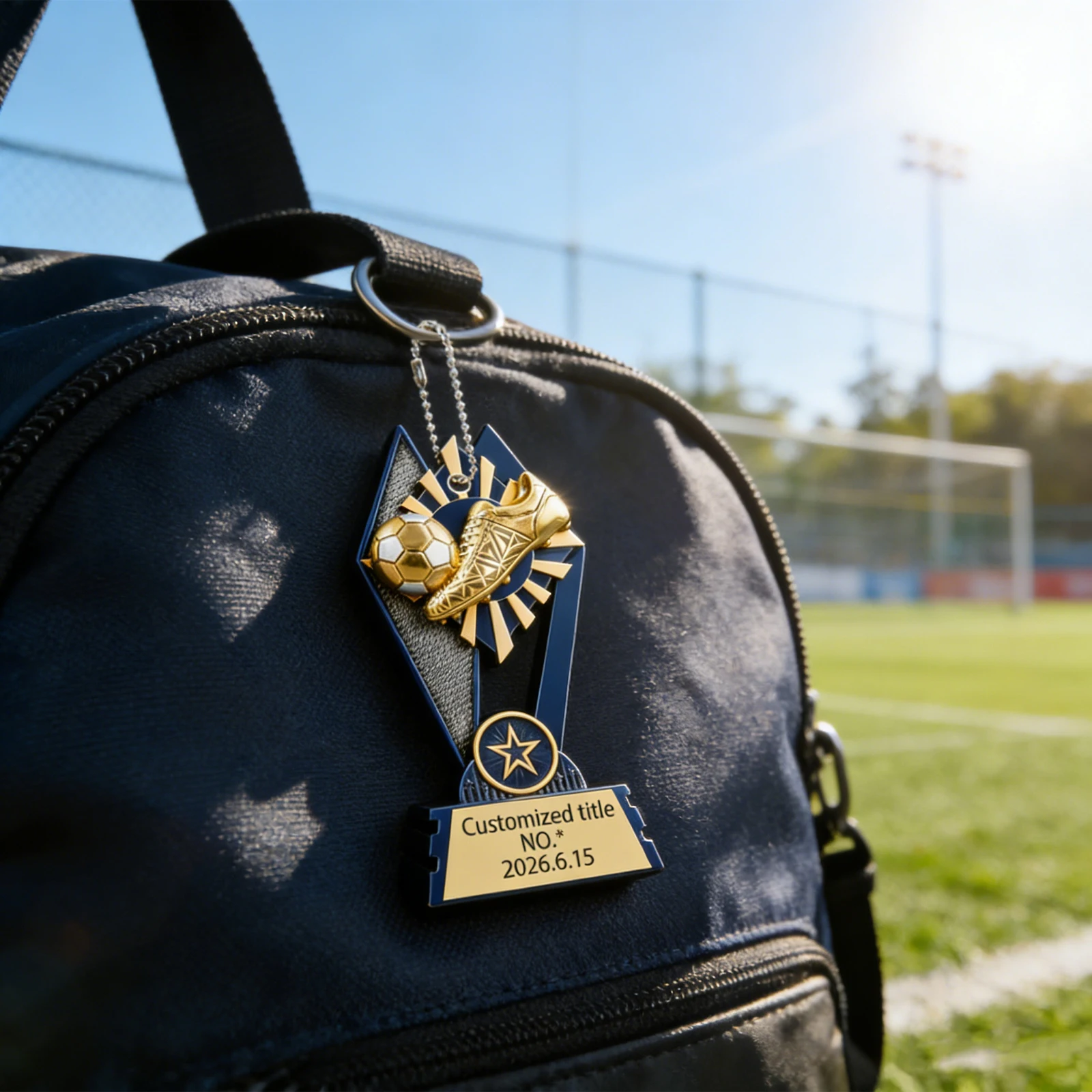 

Custom Name Acrylic Bay Charms Ornament Customized Soccer Trophy Shape Keychain/car Mirror Hanging Accessories/purse Charms Diy