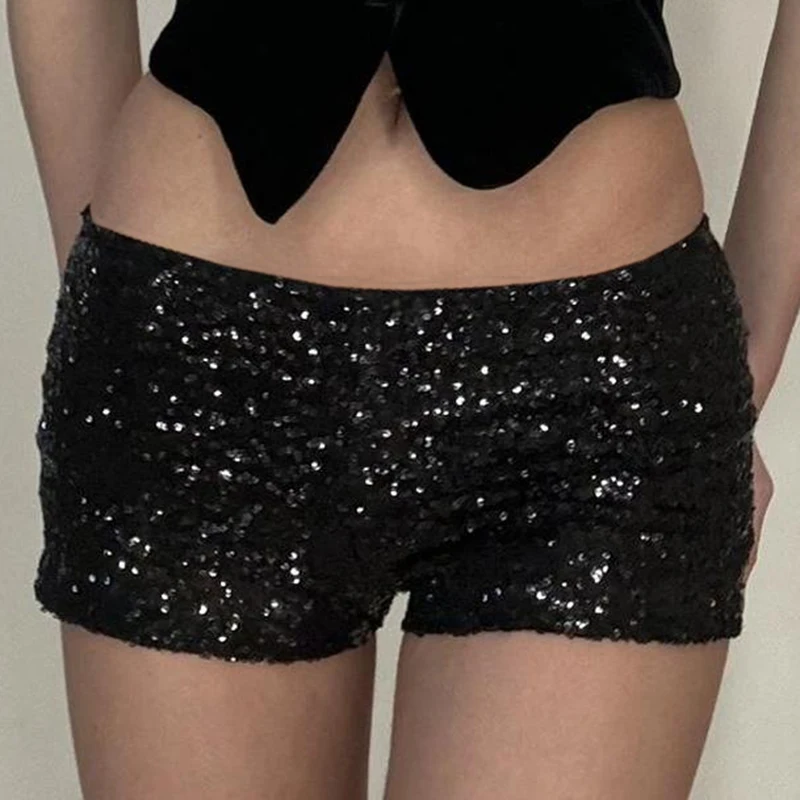 Party Clubwear Sparkle Glitter Sequined Shorts Sexy Slim-Fitting Low-Waisted Mini Shorts Women 2025 Summer Fashion Streetwear