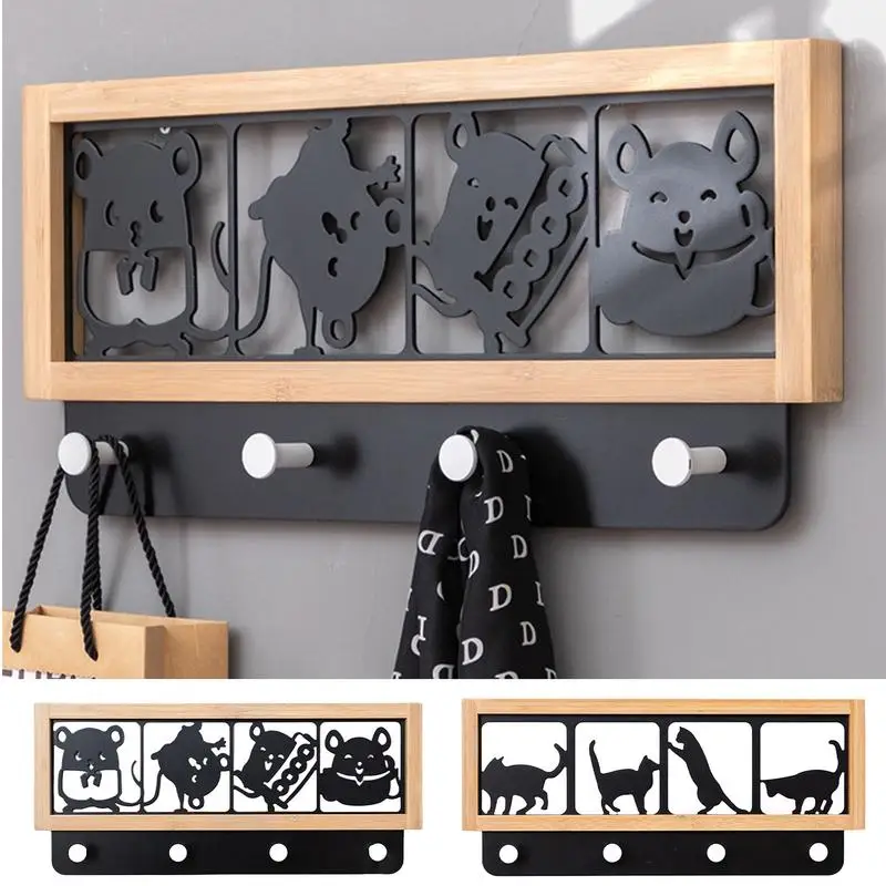 Wall Mount Animal Coat Rack sponge Holder Cartoon Wall 4 Hooks Set Hat Display Organizer Towel Hangers Household Accessories