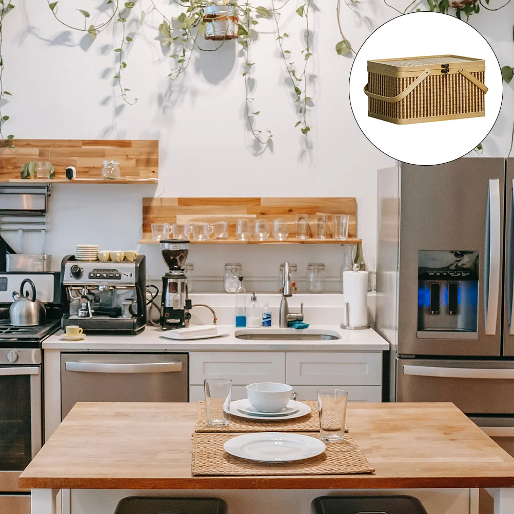 

Bamboo Basket Handwoven Storage Eggs Holder Container Square Moon Cake Basket Dried Fruit Container