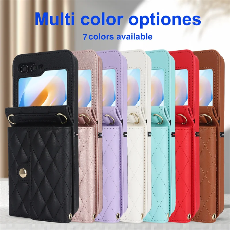 

For Samsung Galaxy Z Flip 6 protective case for Galaxy Z Flip6 Flip 6 messenger bag one-piece lanyard Card bag leather case