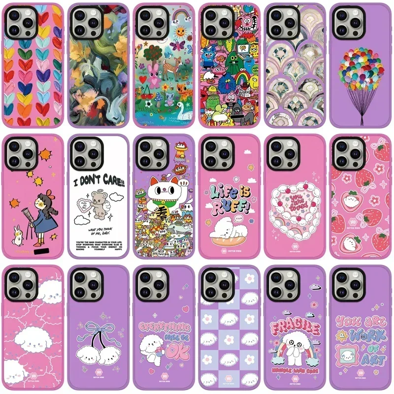 

Purple Pink Frosted Cartoon Pattern iPhone 11 12 13 14 15 Pro Max Protective Case