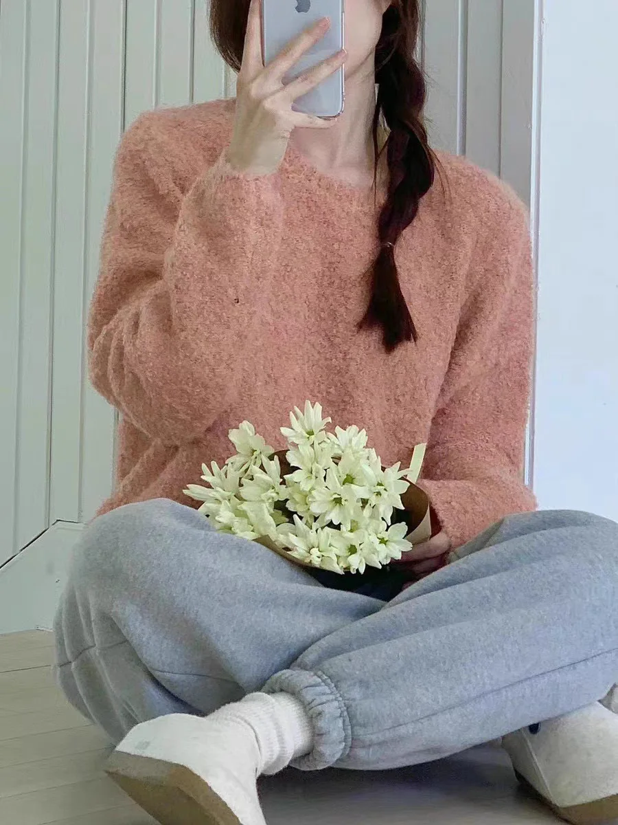 

Spring New Arrival Women's Knitted Wool Blend Sweater Candy Color round Ne Soft Comfortable Commute Sle Long Sve Casual