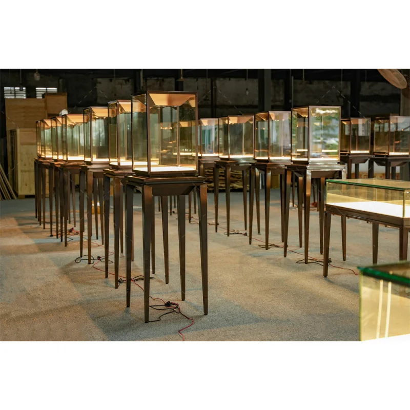 （customized）Custom Showroom Interior Display Light Glass Jewelry Display Stand Showcase Black Jewelry Vitrine Counter With