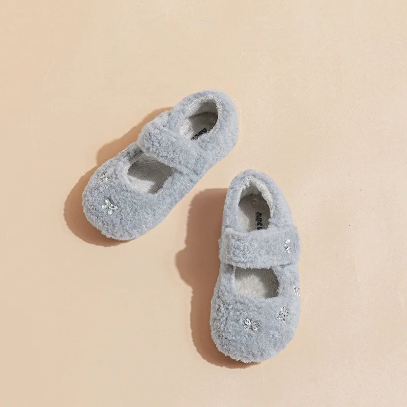 Girls Furry Lined Boots 2026 Autumn Winter Kids Warm Flats Princess Driving Shoes Non-Slip Casual​