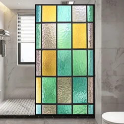 Anti UV Privacy Glass Window Frosted Film Church Style Colored Lattice Pattern Glue-Free Static Cling Glass Door Sticker