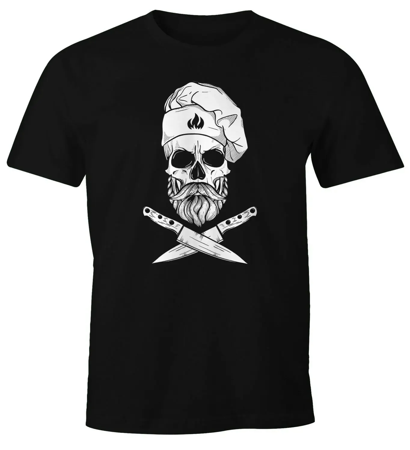 Grilling Cooking Skull Knife Hipster Chef Grill T-Shirt 100% Cotton O-Neck Short Sleeve Summer Casual Mens T-shirt Streetwear