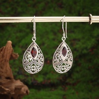 1 Pairs Retro Palace Royal Style Waterdrop Earring for Women Antique Red Cubic Zirconia Flower Carving Pendientes