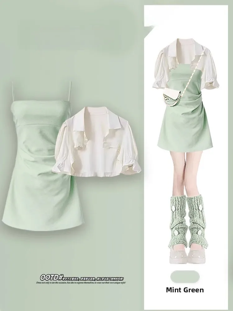 Summer Small Fraance Sle Set ort irt Women's Dr Slimming Strap Dr Two-Piece Set Pure Desire Faionable