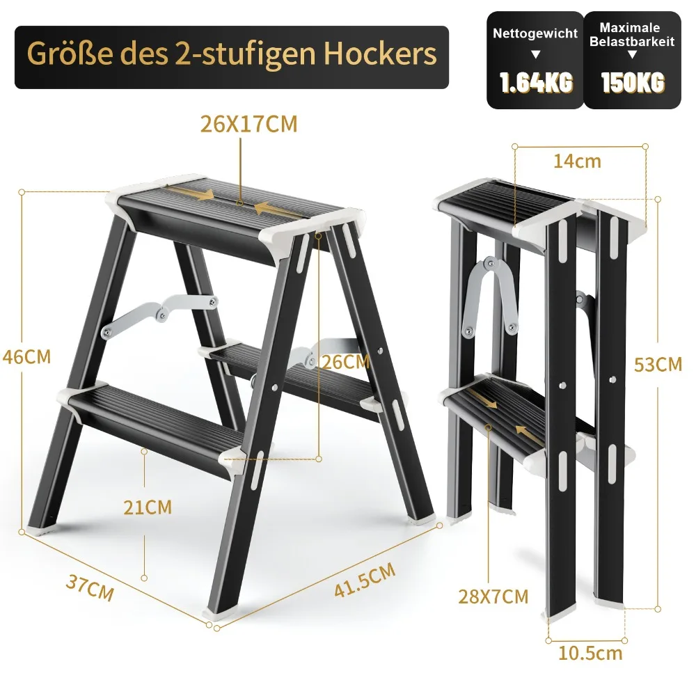 Imagem -05 - Alumínio Folding Stepladder Stool 2-stage Ladder Household Tool Portátil Multifuncional Decoração de Casa