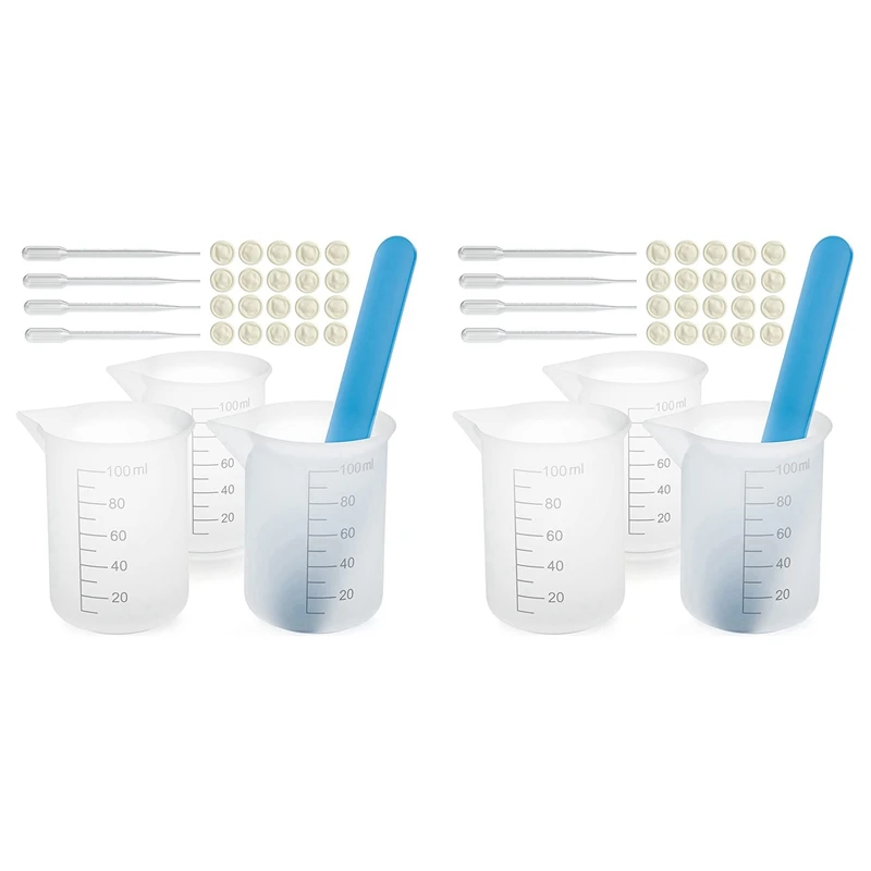 6X Silicone Measuring Cups Kit With Silicone Popsicle Stir Stick, Pipettes, Finger Cots For Epoxy Resin Mixing, Molds