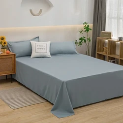 Soft Cotton Bedding Set with Two Pillowcases and Fitted Sheet in Solid Color - Simple Single Dormitory Set