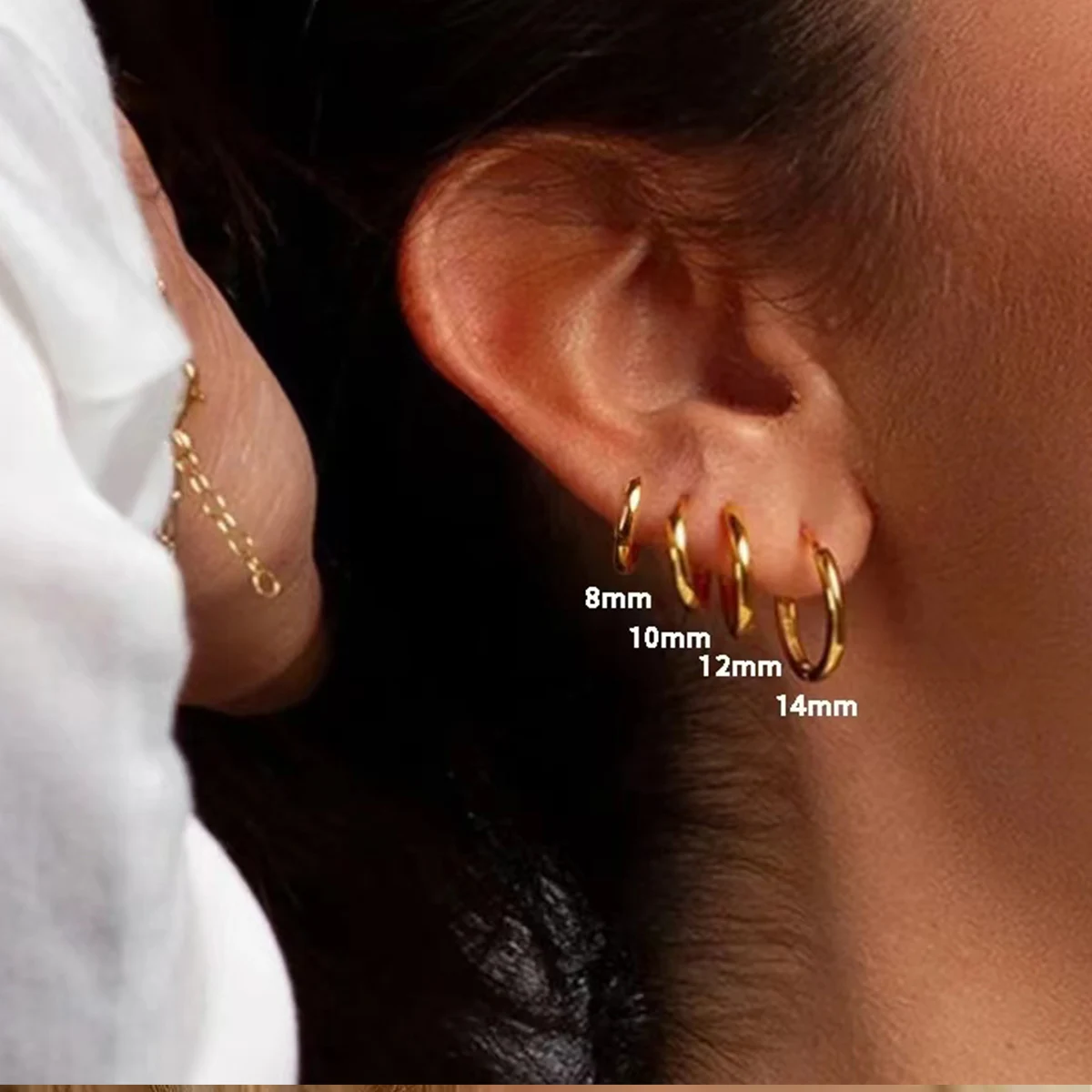 4 Pairs No Charms Stainless Steel Tiny Hoop Earrings Simple Silver/Gold Color Cirle Earrings Ins Single Side Ear Jewlery