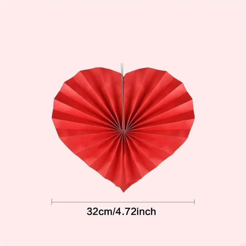 

103A Set Of 8 Heart Shaped Foldable Paper Fan Decorative Folding Fan Elegant Hanging Decorations for Weddings and Parties