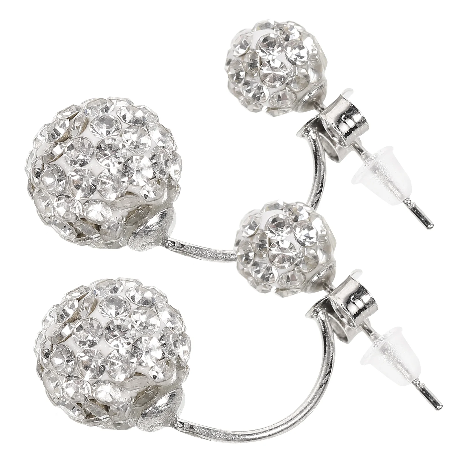 Lady Earrings Double Stud Earhook Sterling Silver Rhinestones Women Jewelry