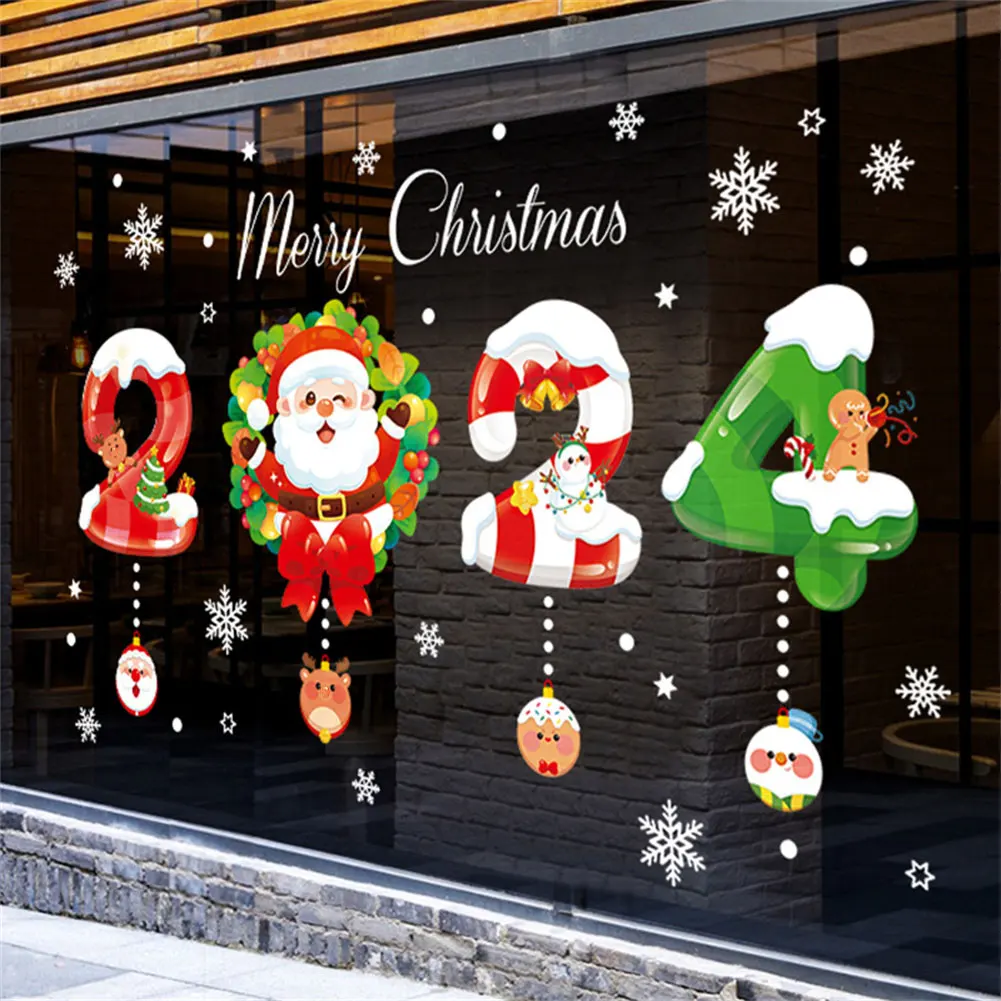 

2024 Christmas PVC Wall Stickers Waterproof Removable Double Sided Pattern Window Sticker Home Decor For Bedroom Living Room