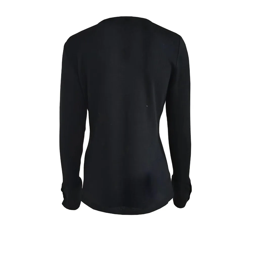 Camiseta informal de talla grande para mujer, cuello redondo, manga larga, decoración con botones, perfecta para todas las estaciones