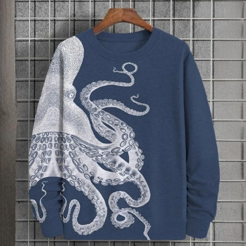 Autumn Men's Sweatshirt 3d Octopus Print Round Neck Sweatshirt For Men Hoodies Pullover Soft Loose Oversized Long Sleeve T-Shirt