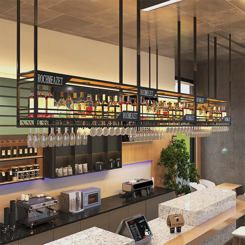 

Retail Commercial Hanging Wine Rack Corner Restaurant Holder Modern Wine Cabinets Display Industrial Wijn Kast Showcase