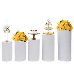 5/3Pcs Round Cylinder Pedestal Stand Freestanding Metal Cylinder Pedestal Wedding Birthday Party Cake Flower Display Pillars
