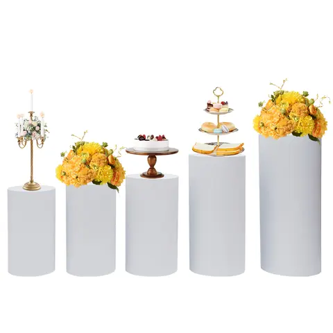 5/3Pcs Round Cylinder Pedestal Stand Freestanding Metal Cylinder Pedestal Wedding Birthday Party Cake Flower Display Pillars