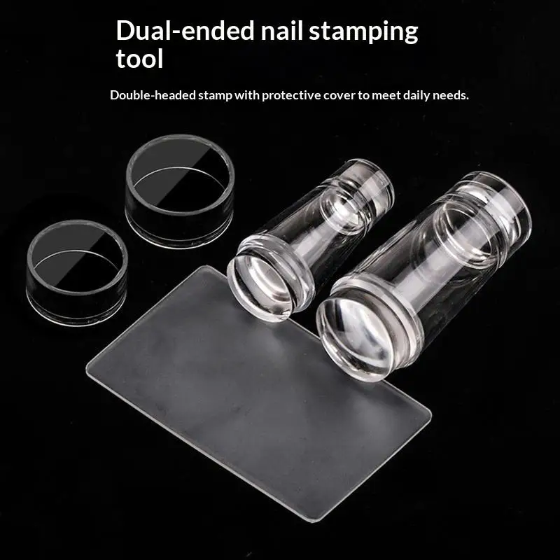 Transparent Nail Stamper With Scraper 2 Jelly Silicone Head Stamp For French Nails Printing Nail Art Stamping Plate Manicure