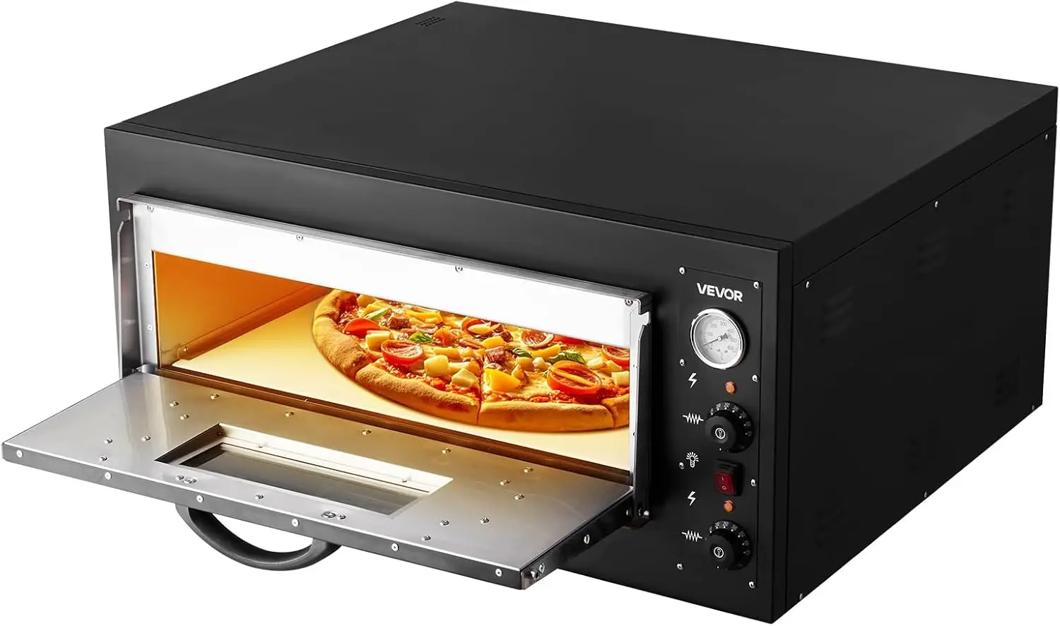 Pizza Oven Electric 24 Commercial Countertop Pizza Oven 842 F Max Temp 4200W Indoor Pizza Maker with Thermometer Dual Temp