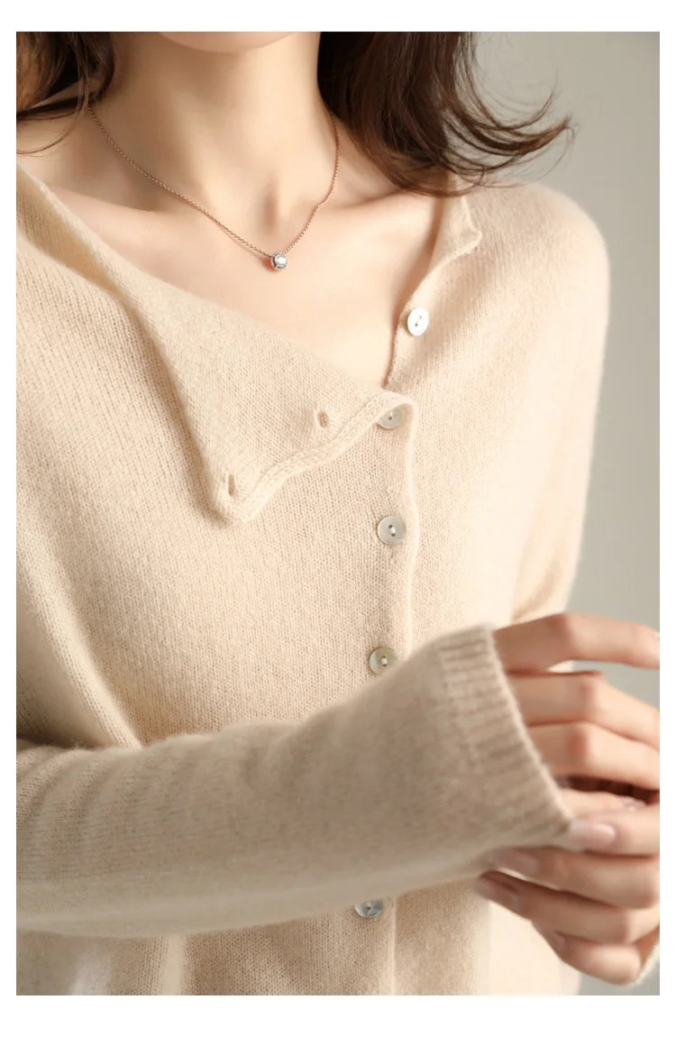 Birdtree 30%Cashmere 70%Wool Basic Sweater Women\'s Solid Color Short Cardigan New Low Round Neck Thin Knitted Outwear T3N379QC