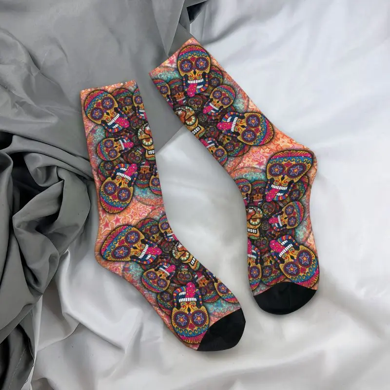 Kaus kaki motif Kawaii Crazy Sugar tengkorak untuk pria wanita melar musim panas musim gugur musim dingin Mexican Day Of The Dead Crew