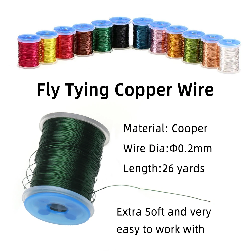 1PC 0.2mm Fine Fly Tying Copper Wire For Trout Bass Fly Fishing Tying Material  Midge Larve Nymph Body Ribbing Materials