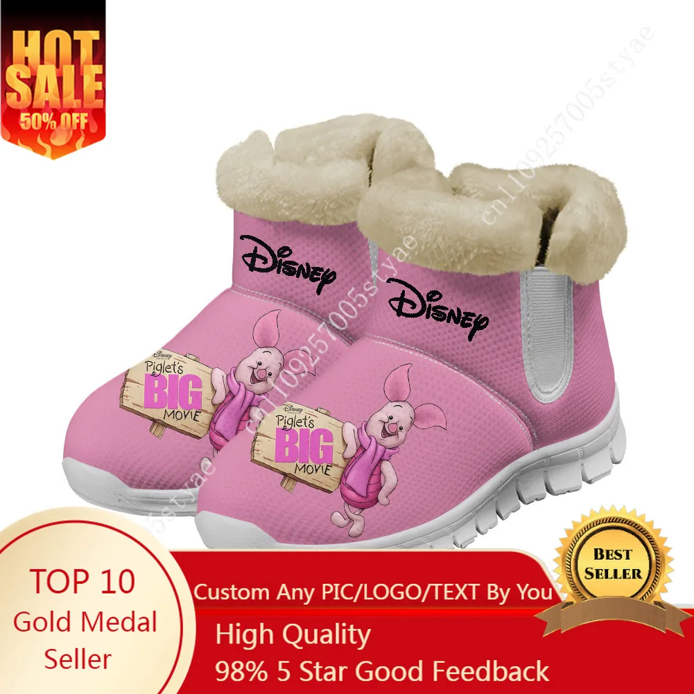 

Зимние ботинки Disney Winnie The Pooh Piglet для мужчин и женщин, теплые плюшевые уличные спортивные ботинки, спортивная обувь на заказ
