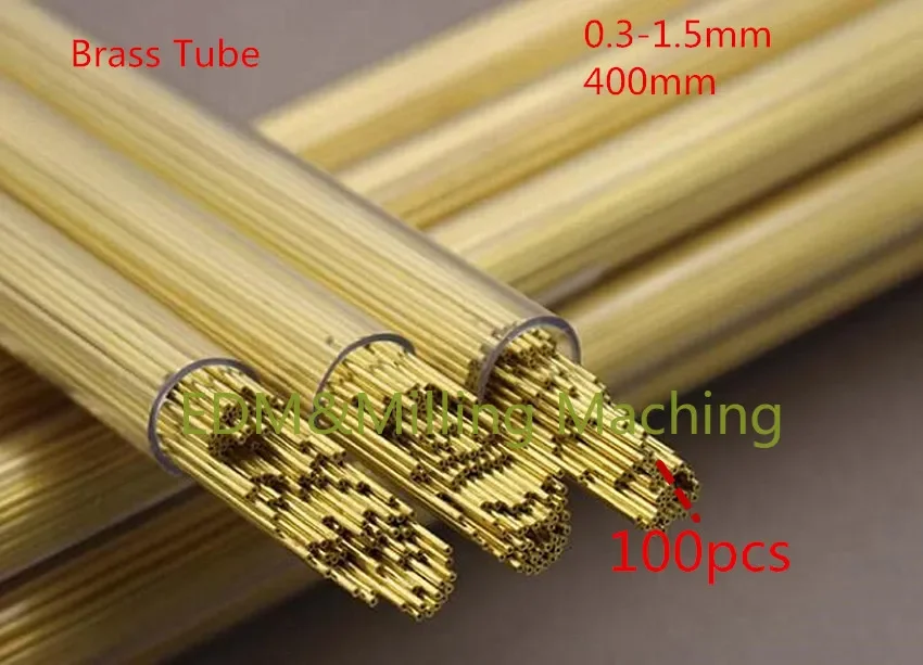 100pcs EDM Wire Machine Sparks Drilling Electrodes Single Hole Brass Tubes 0.3-1.5x400mm EDM Electrode tubes