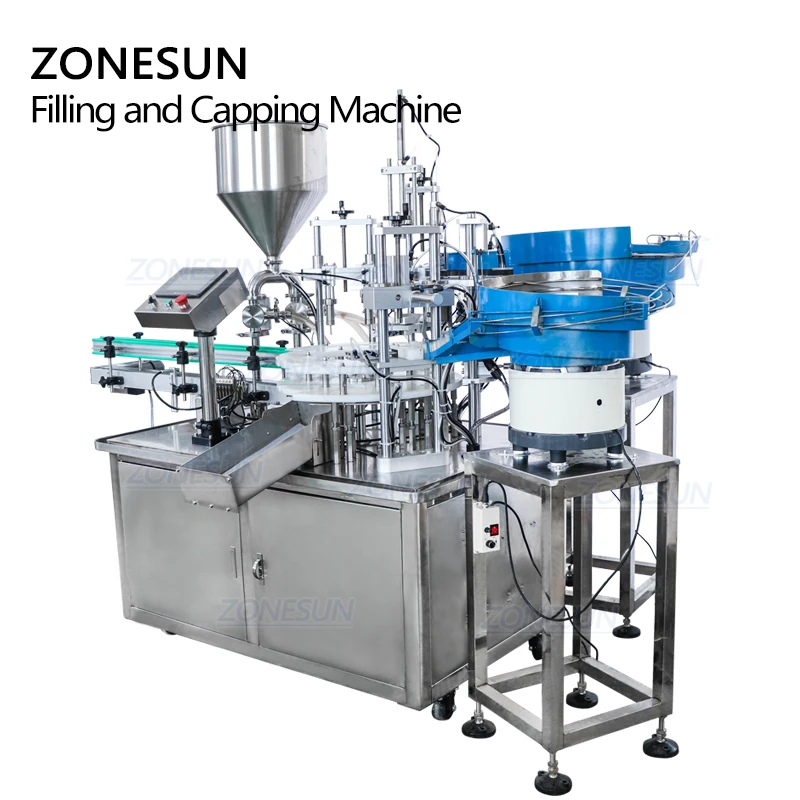 ZONESUN ZS-AFC2 Automatic Filing Capping Machine Plastic Glass Water Perfume Shampoo Cosmetic Nail Polish Bottle Production