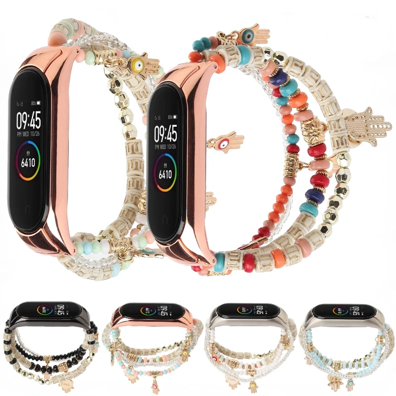 

Jewelry Strap For Xiaomi Mi band 7 6 5 4 3 Fashion Elastic beaded bracelet Band Mi band 7 Wristband For Xiaomi Mi band 5 6 strap