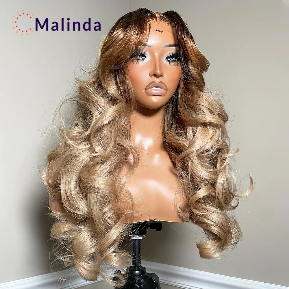 Ombre Brown Loose Deep Wave 250% Density Glueless Brazilian 13x4 Grey Colored Transparent Lace Frontal Human Hair Wigs For Women