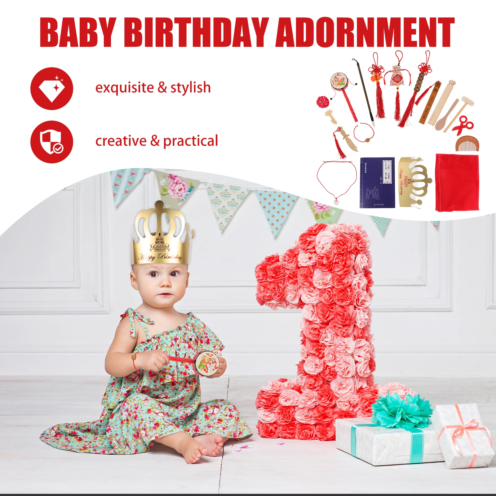 1 مجموعة مقاومة للاهتراء الطفل عالية الجودة دائم النمط الصيني ديكور المنزل هدية لطاولة عيد ميلاد الرضع اللعب رمز محظوظ