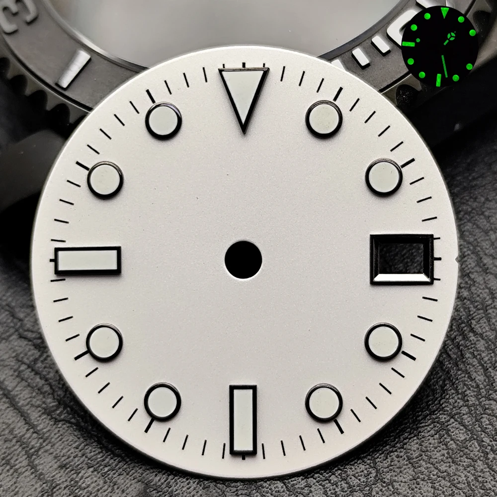 Black 28.5mm Watch Dial Fit NH35 Automatic Movement Green Luminous Hands Custom Watch Parts Dial Replacement For Watchmaker DIY