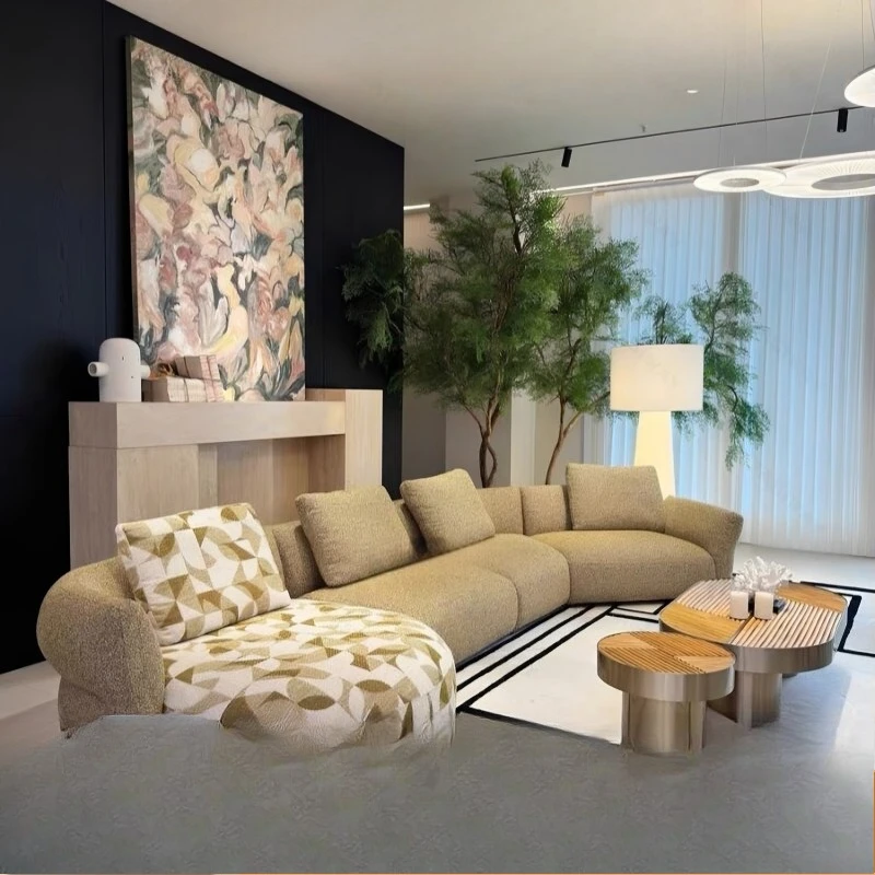 Italian light luxury cloud ear sofa French retro geometric villa large flat floor living room