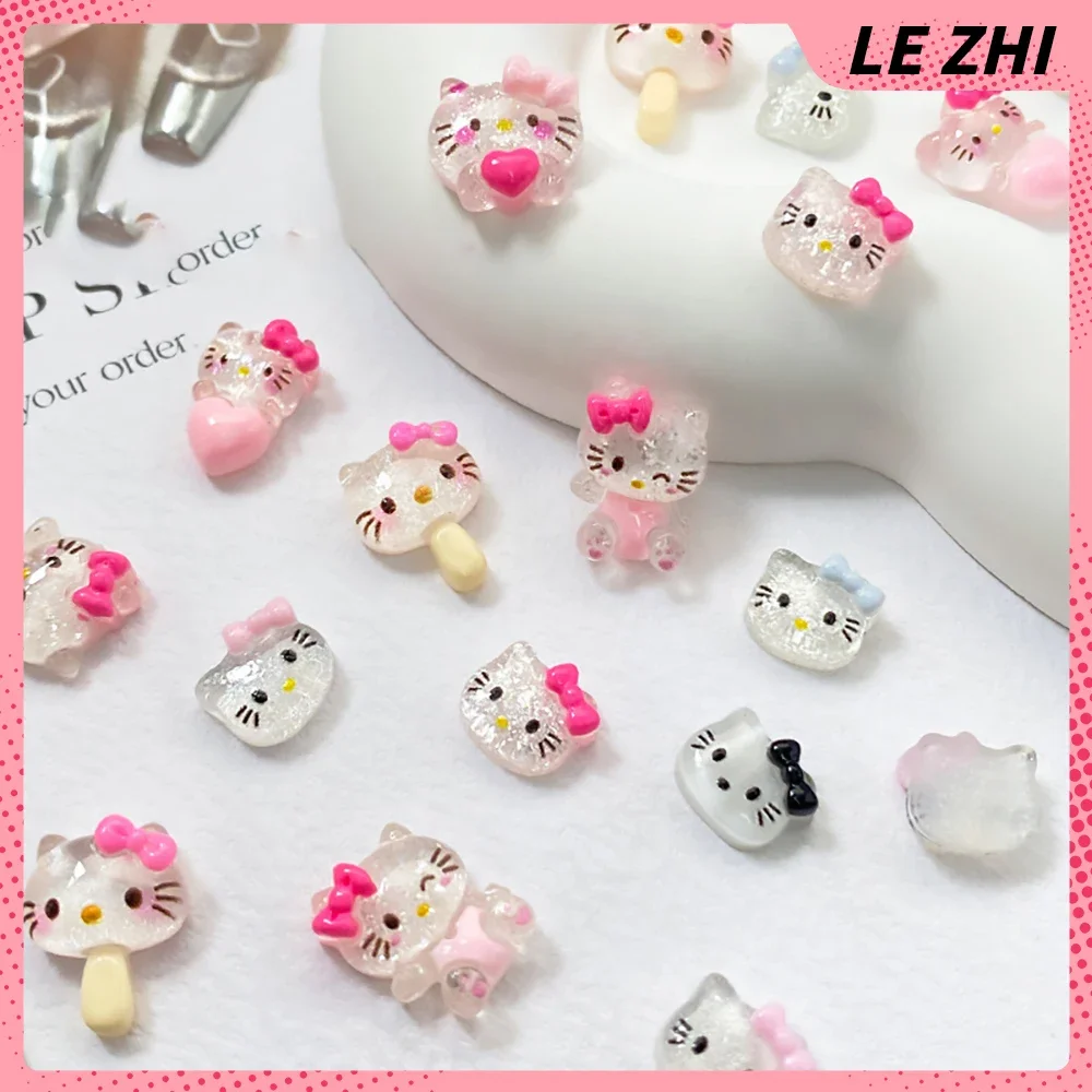 20 piezas de dibujos animados de Hello Kitty, accesorios de resina para uñas, dijes artísticos estéreo 3D, suministros de manicura, joyería DIY,