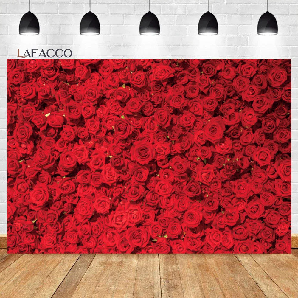 Laeacco Valentine's Day Rose Flower Wall Background Red Rose Wedding Bridal Shower Mother's Day Portrait Photography Backdrop