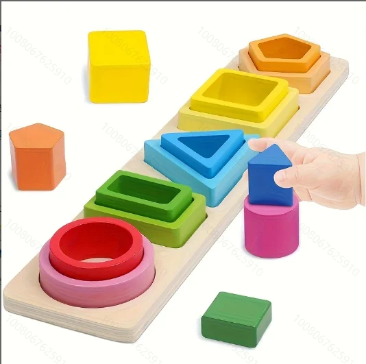 Wooden Shape Sorter Stacking Toy, Color Matching Blocks, Educational Toy for Kids, Christmas and Birthday Gift