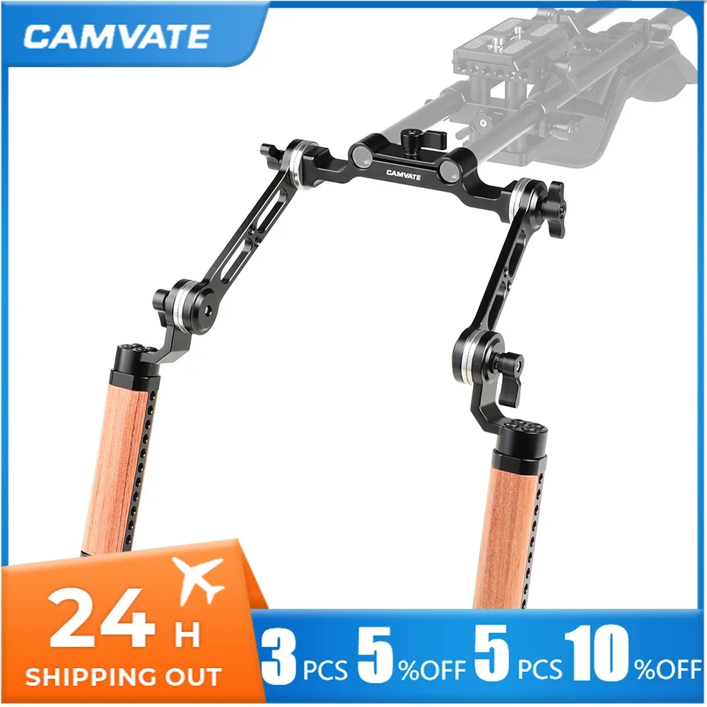 CAMVATE 2PCS Wooden Handgrip With 15mm Rod Clamp &Connection Arm & ARRI Rosette M6 Mount For DSLR Camera Shoulder Support System